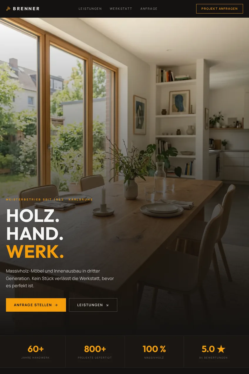 Schreinerei Brenner — Website nachher (modernes NovaSite Redesign)