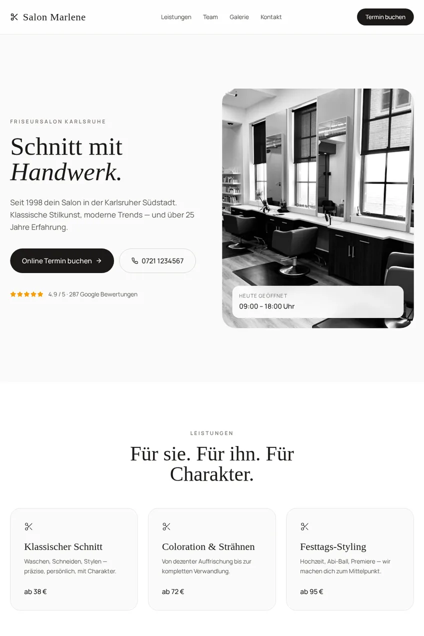 Salon Marlene — Website nachher (modernes NovaSite Redesign)